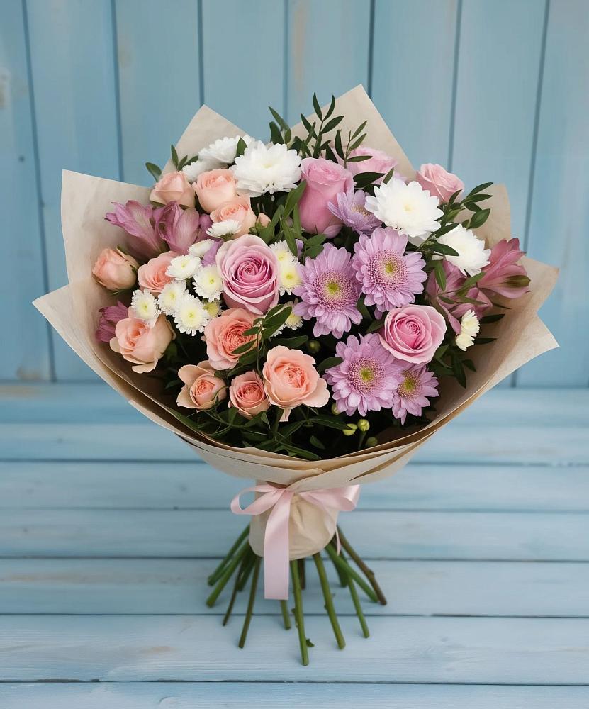 Букет цветов из: Хризантемы, Розы и Альстромерии в Восходе Республики Крым