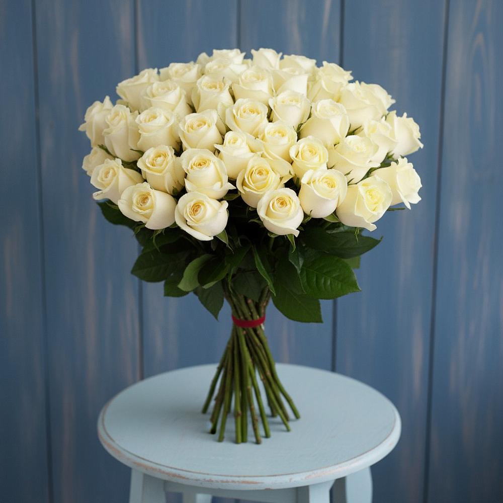 Букет 51 Белая роза Эдлесс Лав в Восходе Республики Крым