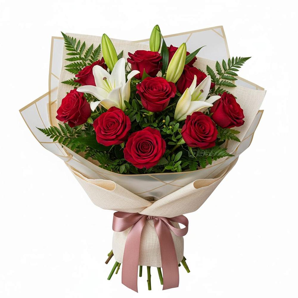 Букет цветов из: Лилии и Розы в Восходе Республики Крым