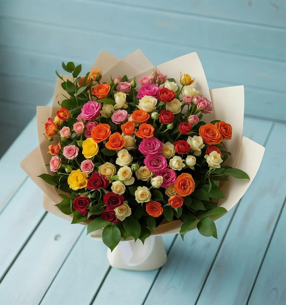 Букет Микс из разноцветных кустовых роз в Восходе Республики Крым