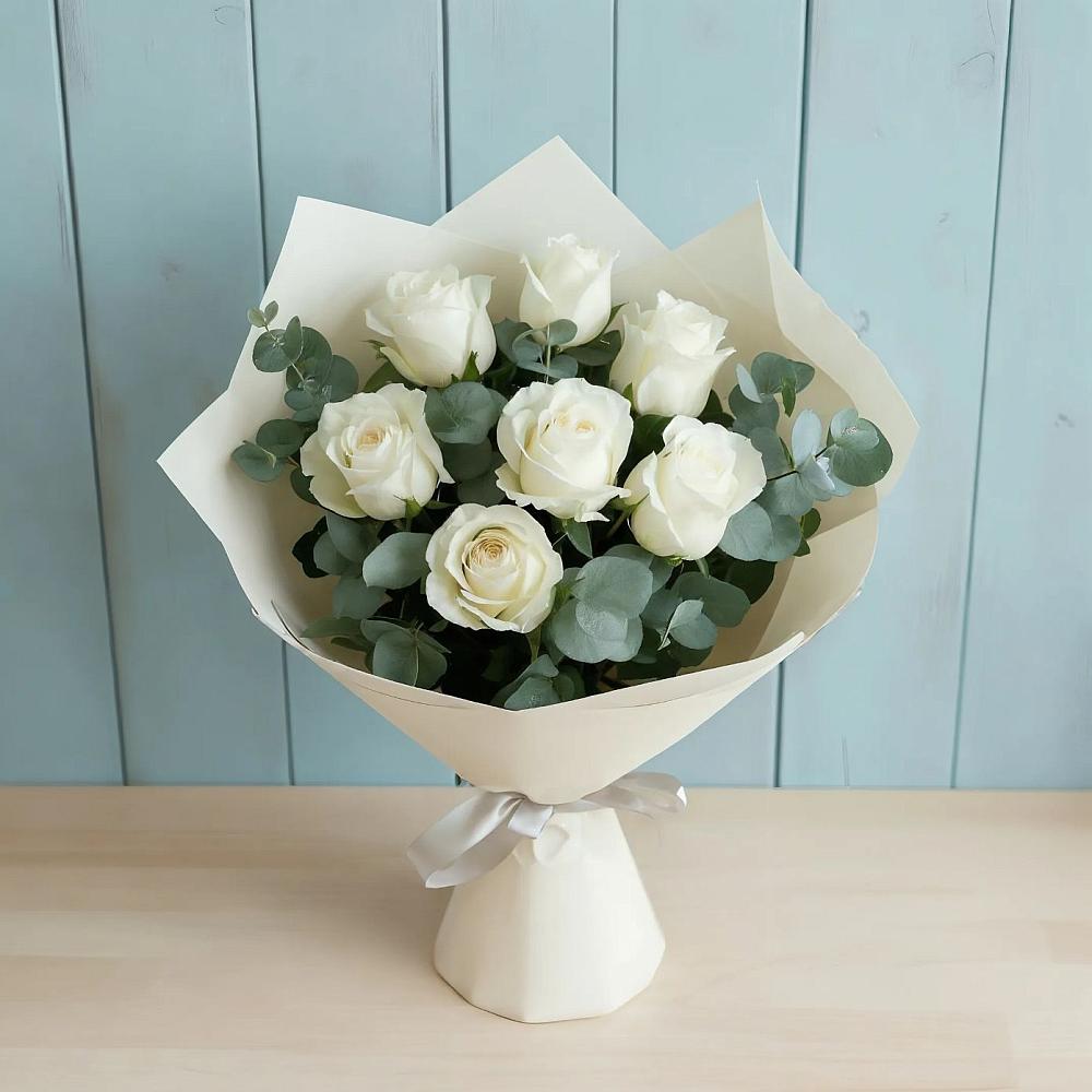 Букет Белые розы в Эвкалипте в Восходе Республики Крым