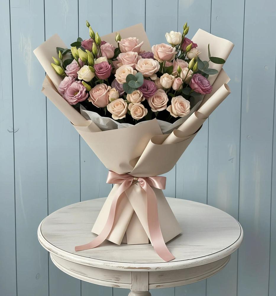 Букет цветов из: Розы и Лизиантусы в Восходе Республики Крым