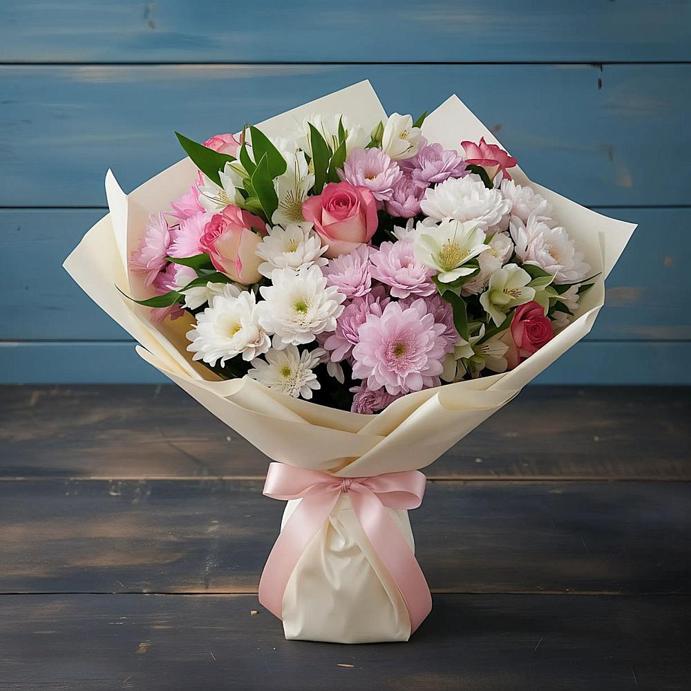 Букет цветов из: Хризантемы, Альстромерии и Розы в Восходе Республики Крым